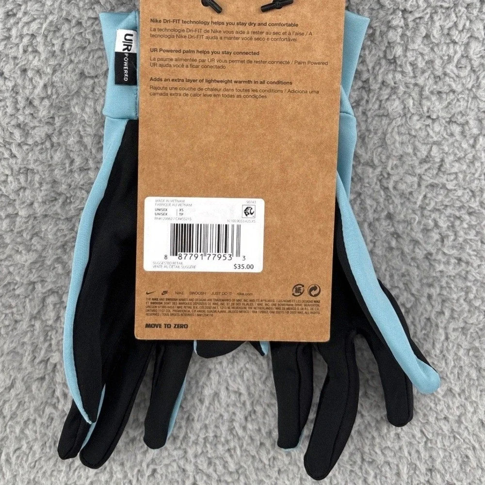 Nike ACG Dri-FIT Lightweight‎ Blue Black Running Gloves Womens Sz XS NWT